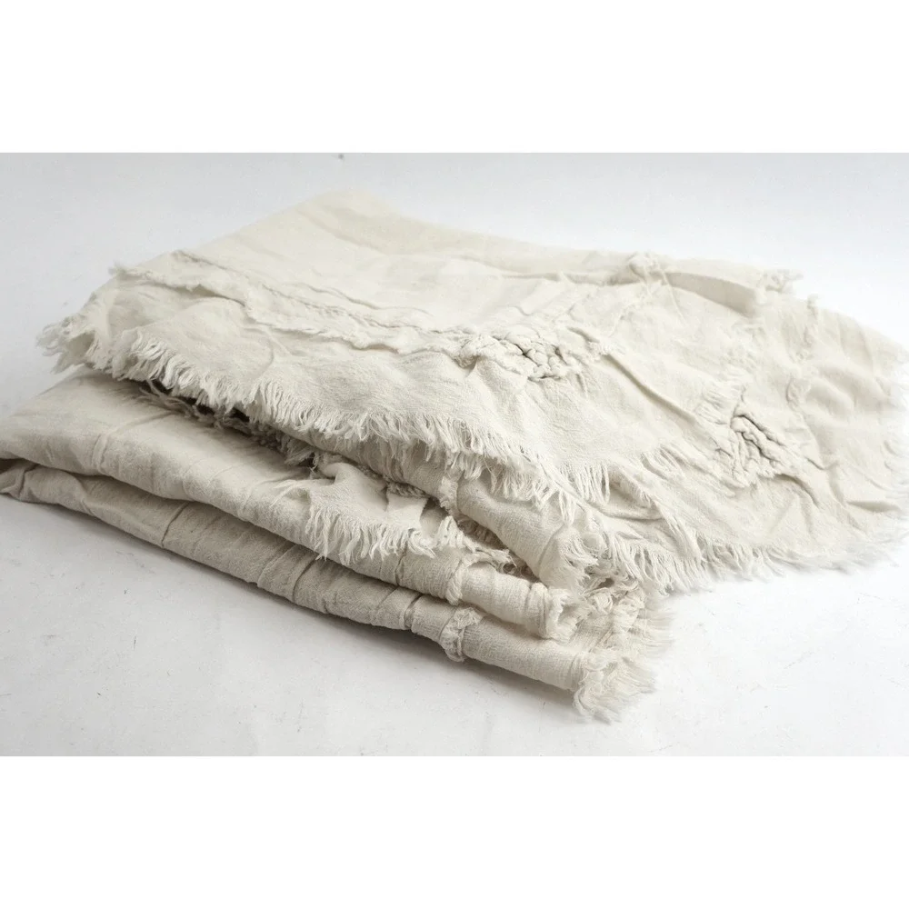 Patina‎ Vie Pillow Sham 2pc Set King Cream 100% Cotton Frayed Fringe Excellent